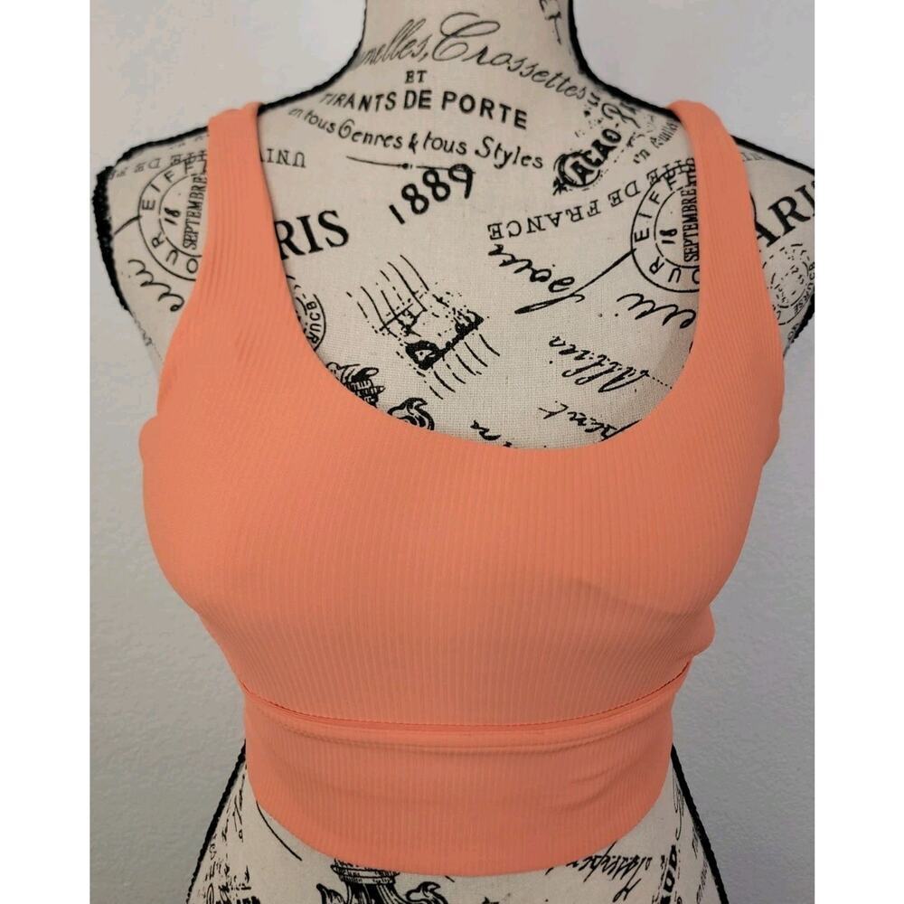 Lululemon Longline Ribbed Energy Sport Bra 6 Crisscross Racer Back Orange W2BLIS